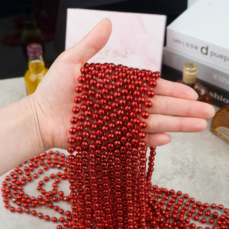 ZZYFGH 12 Pcs Red Bead Necklaces, 33'' 7mm Metallic Red Bead Necklace Bulk, Valentine Necklace Mardi Gras Round Beaded Necklaces for Valentines Wedding Birthday Mardi Gras Christmas Party Favors Decorations - Image 4